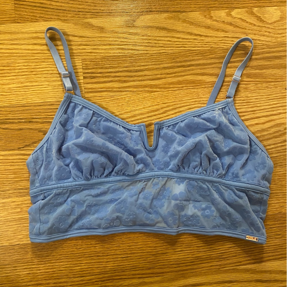 Victorias Secret PINK Flocked Mesh Bralette in Cornflower Blue Daisy